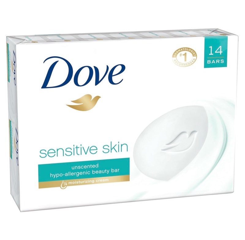dove beauty bar soap sensitive, 24 bars for sensitive skin, fragrance free and hypoallergenic 3.75 oz unscented 3.75 ounce (pack of 24)