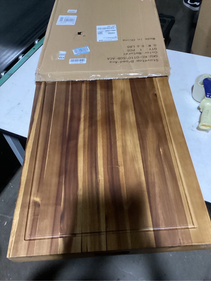 Condition photo showing Good Condition for Acacia Wood Stove Cover for Gas & Electric Burners, 29.21”x21.22”x2.12'' (Inner) Noodle Board with Handles, Cutting Board with Juice Groove, Serving Tray (Natural Acacia)