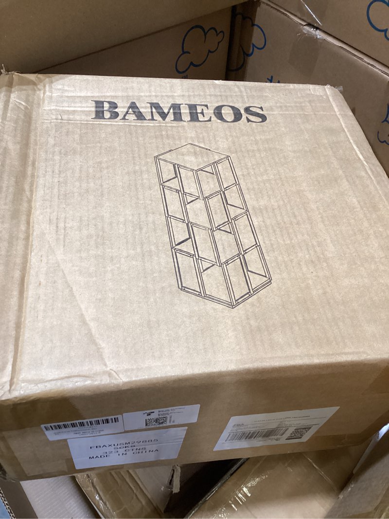 Condition photo showing New/Like New for bameos rotating bookshelf tower 4 tier, 360 spinning bookcase with solid wood frame & bamboo finish, 4-component easy assembly corner book shelf for small spaces, office, bedroom, living room black 4tier