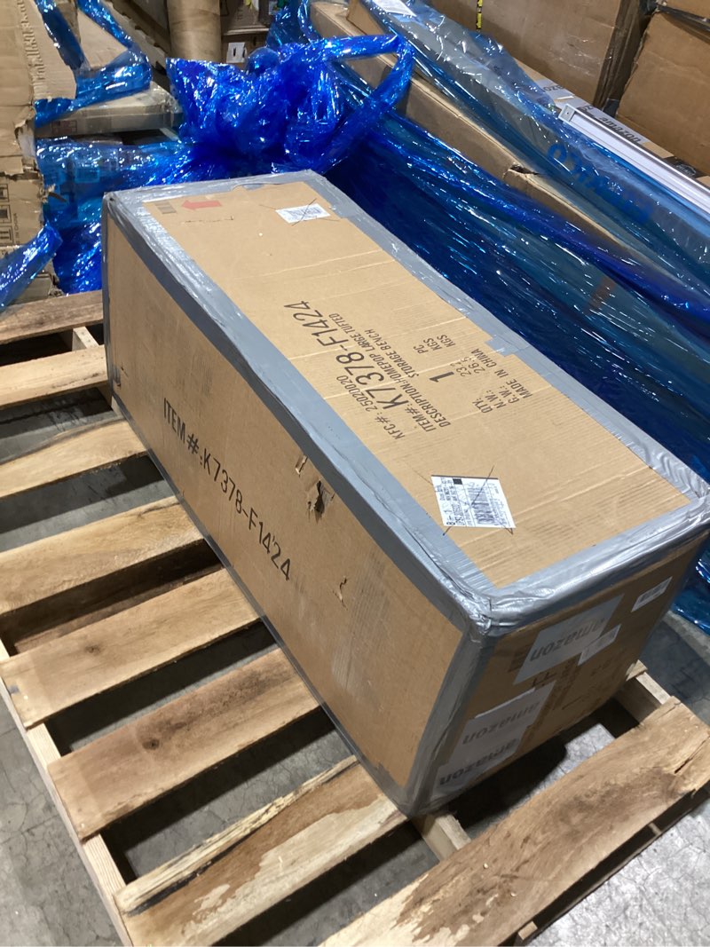 Condition photo showing New/Like New for Homepop Home Decor | Upholstered Large Tufted Ottoman Storage Bench | Ottoman with Storage for Living Room & Bedroom | Decorative Home Furniture, Light Gray