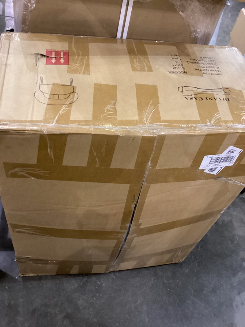 Condition photo showing New/Like New for Benzara CID Nico 35 Inch Accent Chair- Rust Brown Polyester- Flat Wood 3 Legs