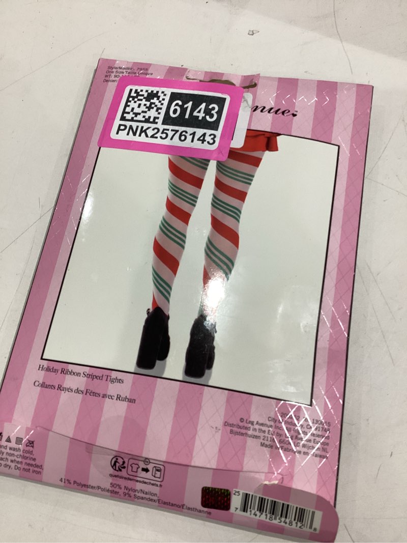 Condition photo showing Good Condition for Leg Avenue womens Christmas Holiday Spandex Tights One Size Green/Red Stripes