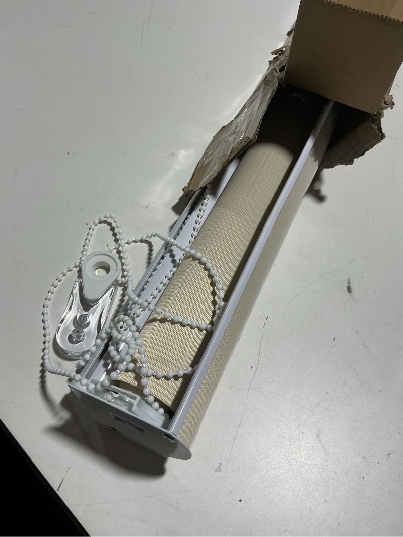 Condition photo showing As Is for Cordless Zebra Blinds Window Blind Zebra Shade Blinds for Windows Roller Sheer Shades Privacy Light Filtering Shades for Home Kitchen Bathroom (Width 50'' X Height 72'' Cream) 50\"W x 72\"H Cordless Cream