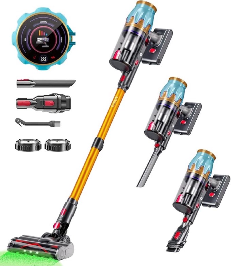 kardv cordless vacuum cleaner, 45kpa/550w stick vacuum with touch screen, max 65mins vacuum cleaners for home, upgraded green light & anti-tangle wireless vacuum for pet hair/carpet/hardwood floor