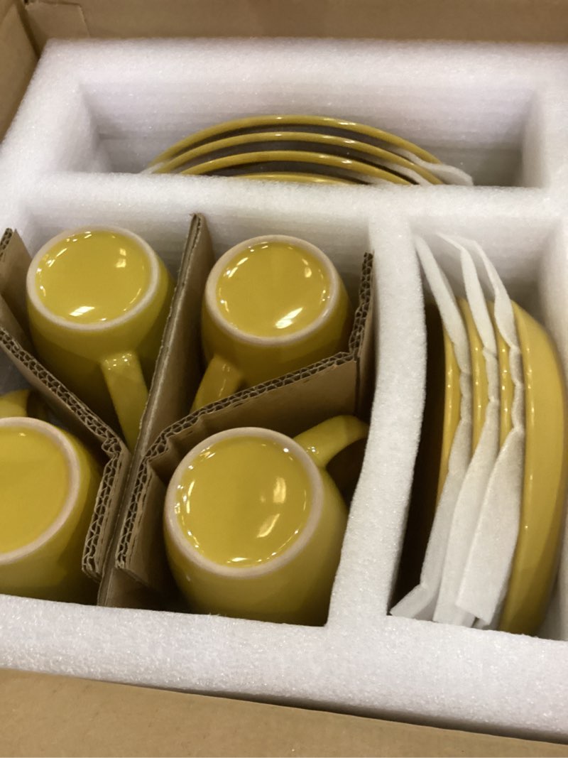 plates and bowls sets, 16 pieces dinnerware sets, service for 4, yellow