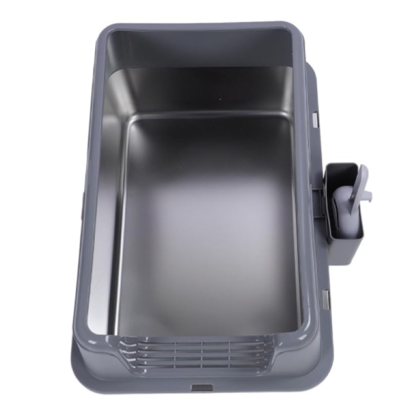 Stainless Steel Cat Litter Box Top Entry Anti Splashing Large Metal Kitty Toilet for Big Cats (Gray)