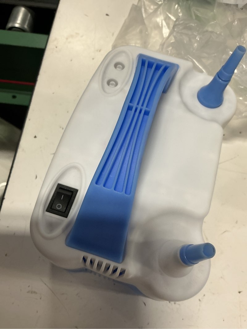 Condition photo showing As Is for electric balloon pump, pump electric, new fast balloon tying tool,suitable for party decoration, birthday celebrations, wedding events regular-blue&white