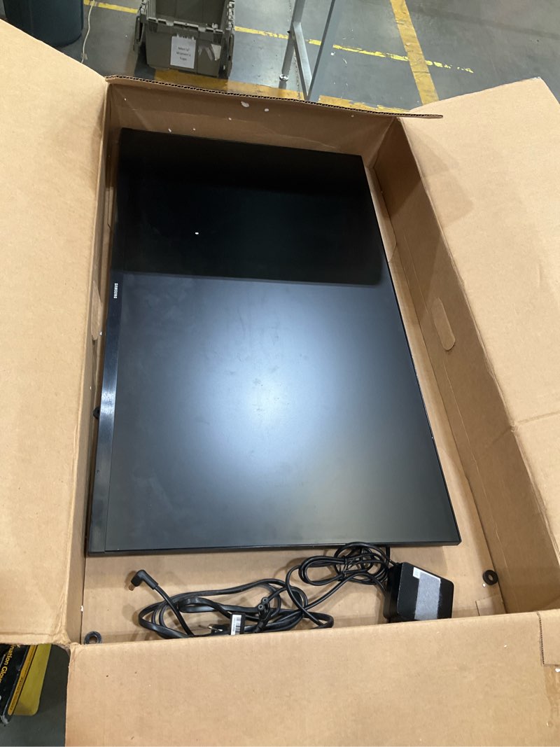 Condition photo showing As Is for not tested, samsung 32-inch flat computer monitor, 75hz, borderless display, amd freesync, game mode, advanced eye care, hdmi and displayport, ls32b304nwnxgo, 2024