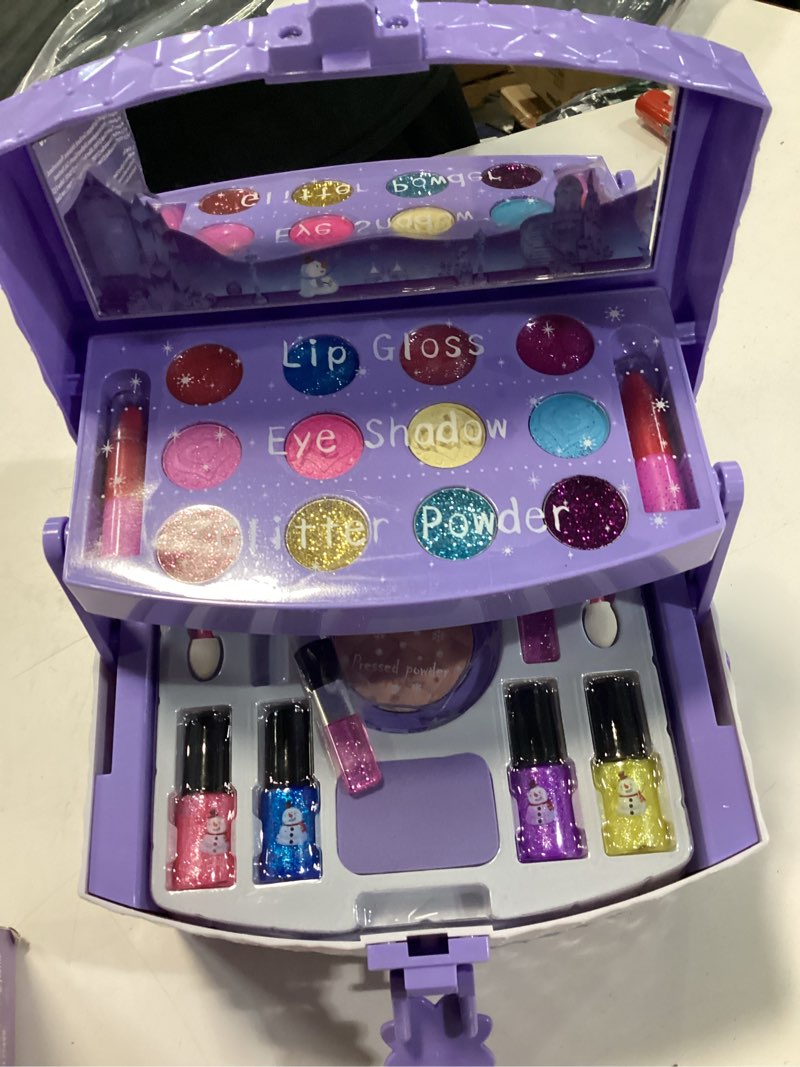 Condition photo showing As Is for perryhome kids makeup set for girl 56 pcs washable real cosmetic, non-toxic frozen toys toddler makeup kit, 2026 new cpf sustainable materials birthday gift for 3 4 5 6 7 8 9 10 11 12 year old girls frozen purple