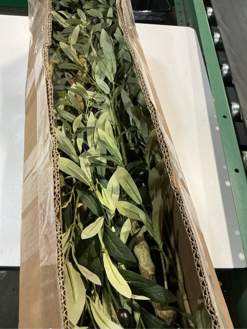 Condition photo showing As Is for feelead faux olive tree 7ft - realistic artificial olive tree 7 feet indoor (84") - tall fake potted olive silk tree artificial indoor with natural wood trunk for home office decor