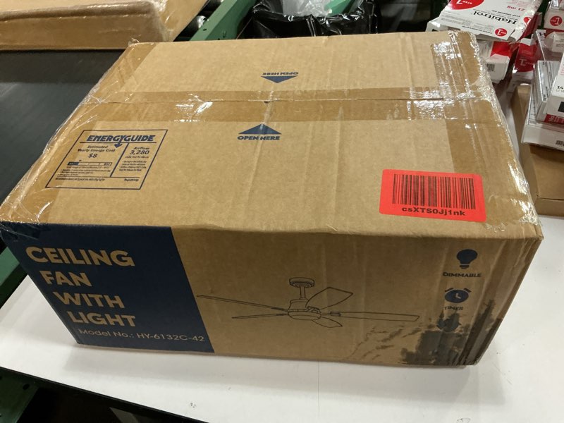 Condition photo showing New/Like New for 42" Ceiling Fan with Light, Modern Low Profile Ceiling Fan with Light, DC Reversible Motor, Smart APP & Remote Control, Whisper Quiet, Dimmable LED for Bedroom/Living Room Chrome 42 INCH