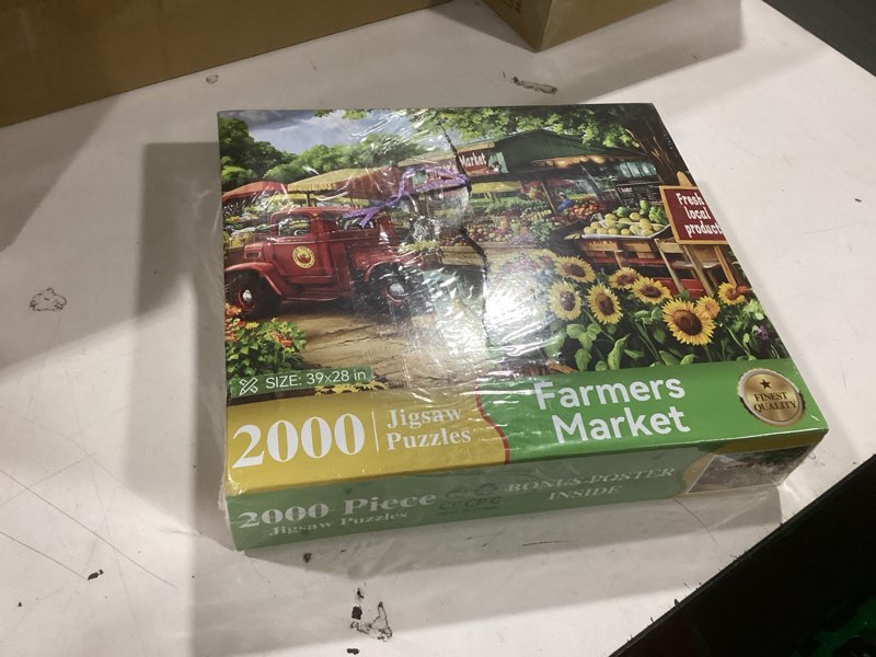 Condition photo showing New/Like New for 2000 Piece Puzzle for Adults – Colorful Farmer’s Market Scene with Fresh Fruits & Vegetables – Eco-F