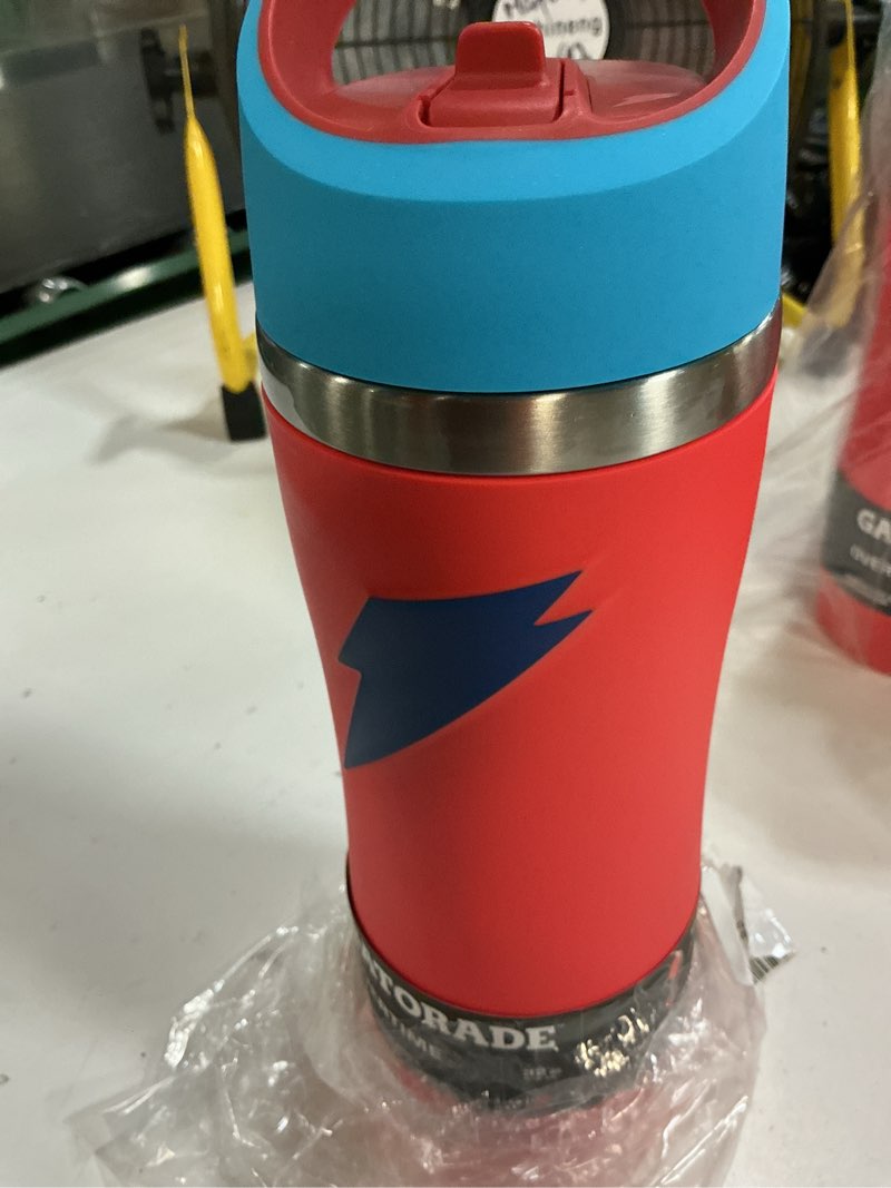 Condition photo showing New/Like New for gatorade 'overtime' 32oz stainless steel water bottle, straw cap, red/blue straw cap 32 ounces red/blue