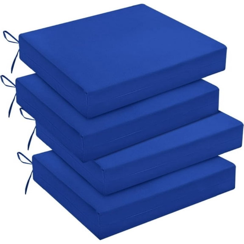 Basic Beyond Outdoor Chair Cushions Set of 4, Square Corner Outdoor Cushions for Patio Furniture, Water Resistant Patio Chair Cushions with 2 Ties, 18.5x16x3, Royal Blue