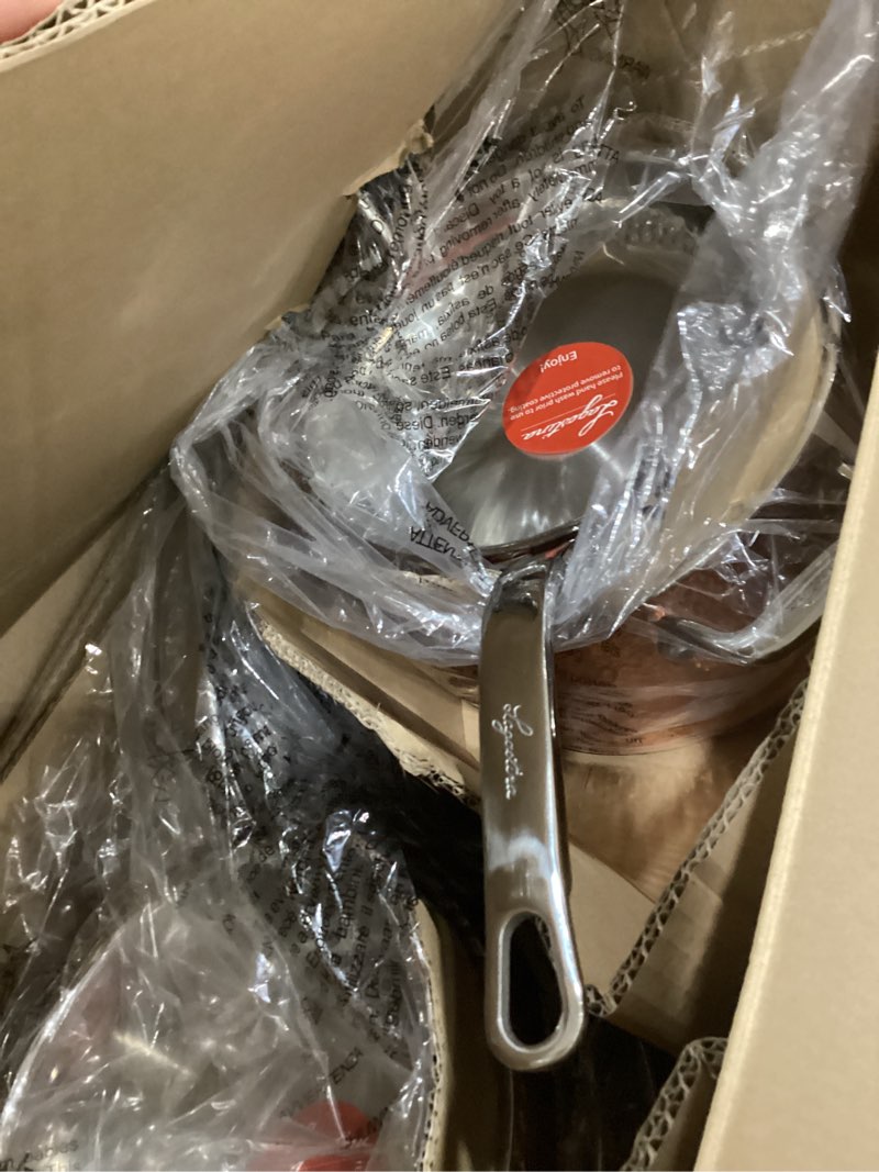 Condition photo showing Good Condition for stainless steel cookware set - 10-piece tri-ply hammered pots and pans with gold handles, induction compatible, dishwasher & oven safe, pfoa-free