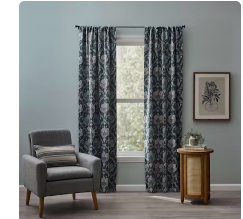 style selections 84-in oxford blue floral room darkening rod pocket curtain panel pair