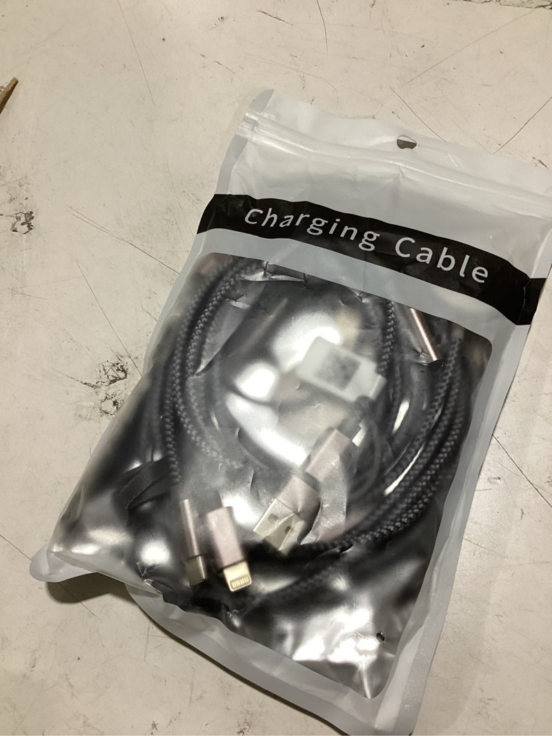 Condition photo showing As Is for 2pack multi charging cable cord for travel essentials,apple watch charger,iphone charger,[3-in-2] type c/lightning cable portable designed for iwatch,iphone 17-8,galaxy s25-21,airpods,ipad-1.5m gray 2pack-5 ft gray