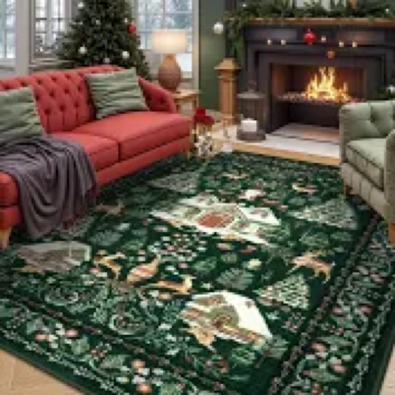 LIVEBOX Christmas Living Room Rugs 8x10, Soft Machine Washable Area Rug for Bedroom, Vintage Rug for
