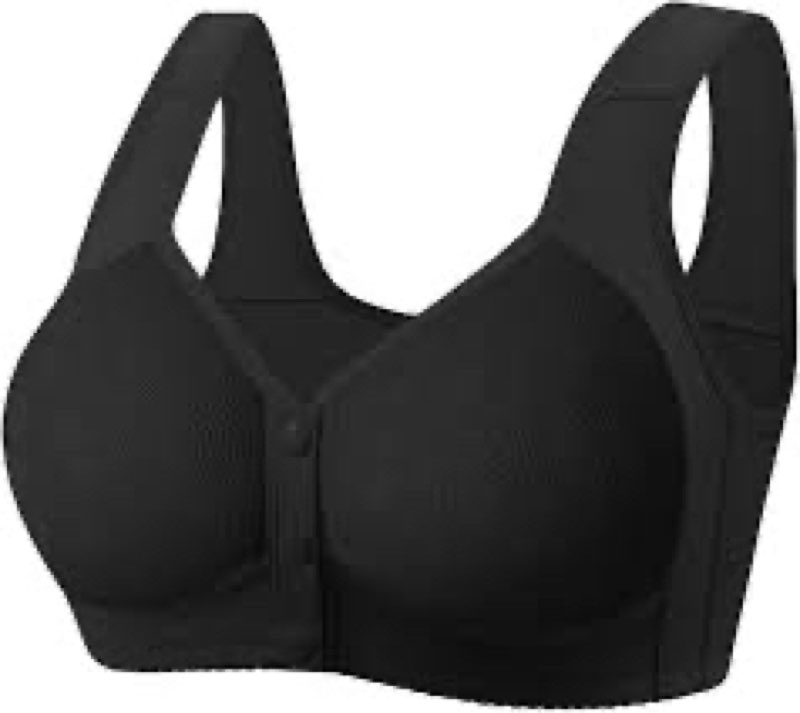 Bras for Older Women No Underwire Front Closure Comfort Senior Wireless Snap Closing Bra Black 38B