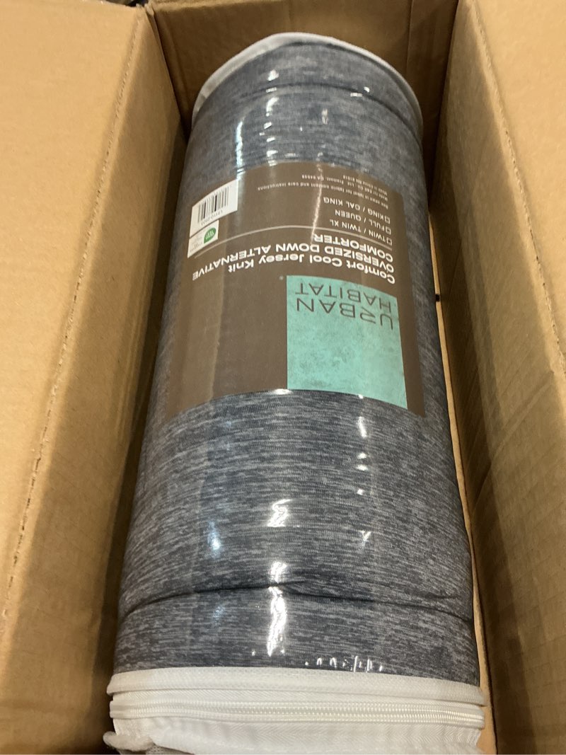 Condition photo showing item condition for Urban Habitat Twin Comforter Set, Cozy Soft Jersey Knit Bedding, Box Quilting & Heathered Design, Cool to Touch, Lightweight All Seasons Down Alternative Bed Set, Twin/Twin XL Navy 3 Piece