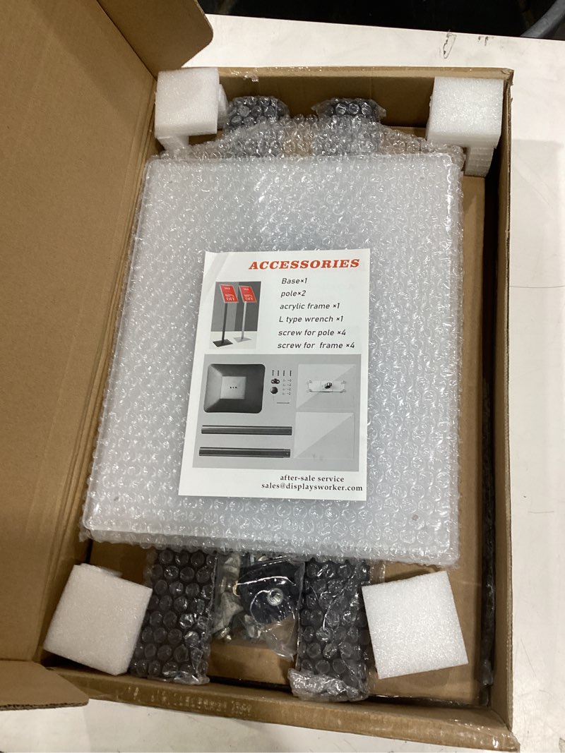 Condition photo showing Good Condition for displaysworker adjustable heavy duty pedestal sign holder floor stand, acrylic sign stand poster stand , standing floor for 8.5 x 11 inch,black (black, acrylic frame 8.5-x-11-inch) black acrylic frame 8.5-x-11-inch