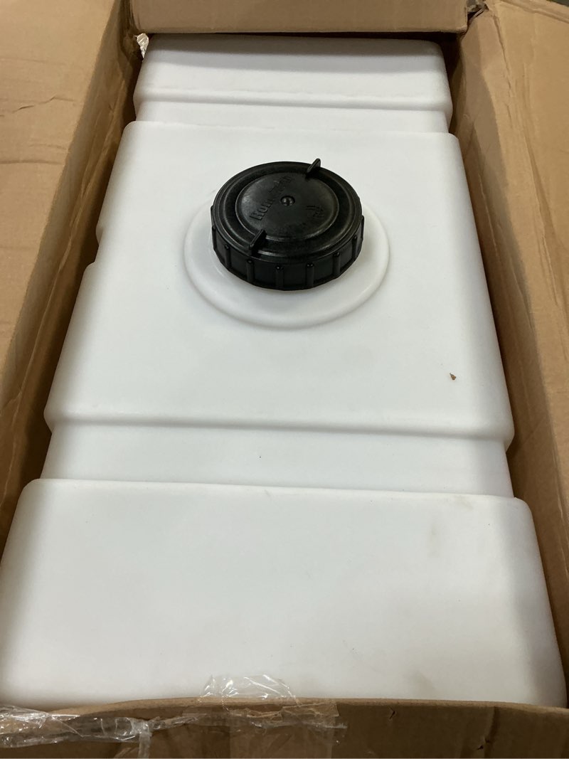 Condition photo showing Good Condition for romotech 82123919 horizontal square reservoir 50 gallon, made in the usa, poly tank for farming water and non-flammable liquids, rust and corrosion proof, clear