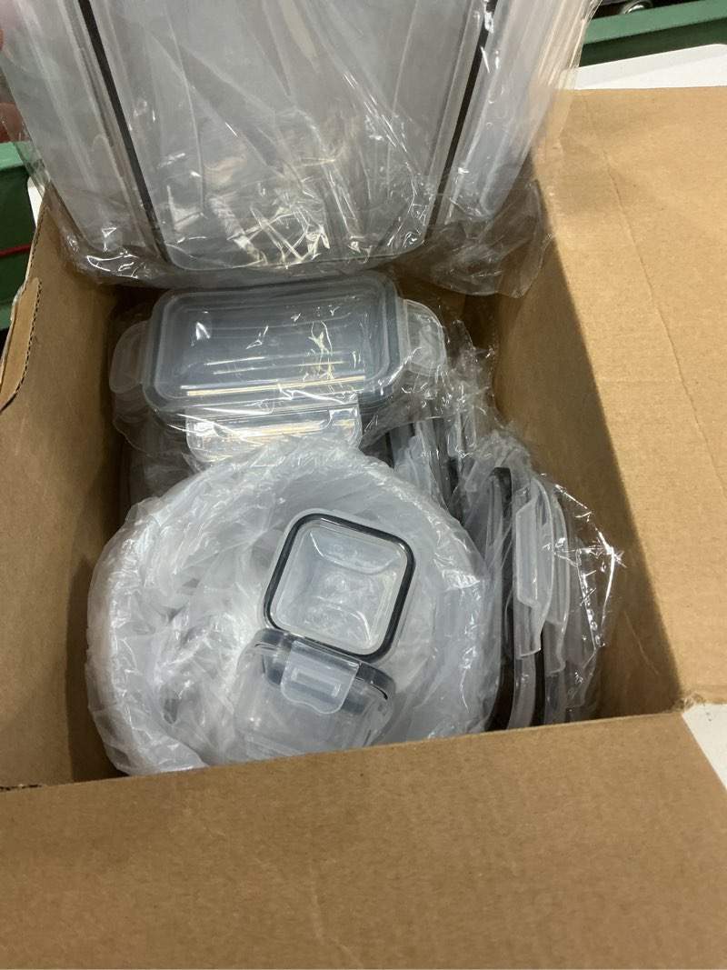 Condition photo showing New/Like New for 48 pcs plastic food storage containers with lids (24 containers & 24 lids), leakproof bpa-free containers for kitchen organization, meal prep, reusable lunch container
