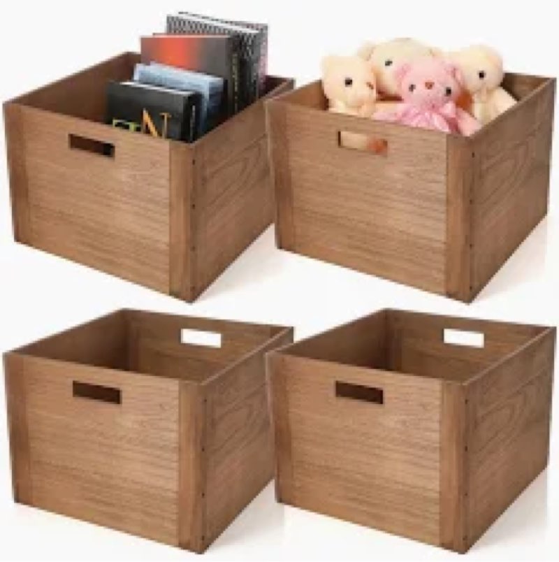 Menkxi 4 Pcs Stackable Wood Storage Cube for Shelves Closet Wooden Bins Box Wood Crates Storage Bask