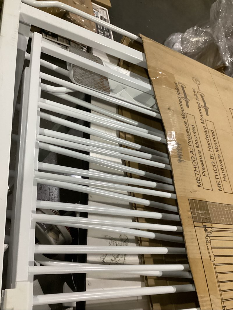 Condition photo showing As Is for allaibb extra wide pressure mount baby gate auto close metal child dog pet safety gates with walk through for stairs,doorways,kitchen and living room (66.93-71.65"/170-182cm) white ['66.93-71.65 inch / 170-182 cm']