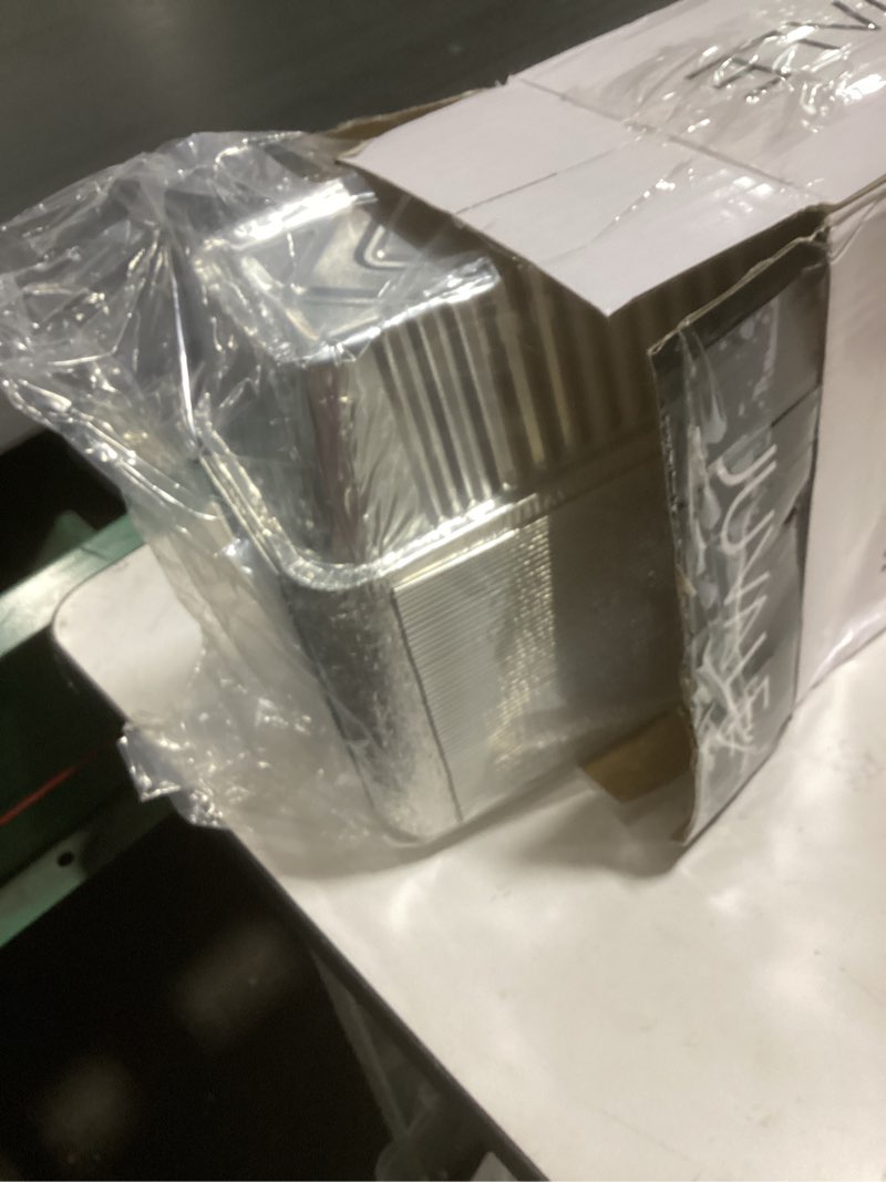 Condition photo showing New/Like New for juvale 50 pack aluminum foil 2 lb disposable loaf pans with lids for baking bread, heating, storing food (32oz, 8.5 x 4.5 in)