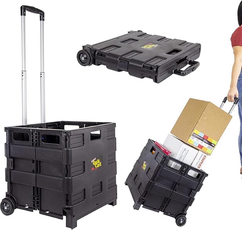 dbest products Quik Cart without Lid Travel Portable Mobile Storage Collapsible Handcart Rolling Utility Heavy Duty, Black