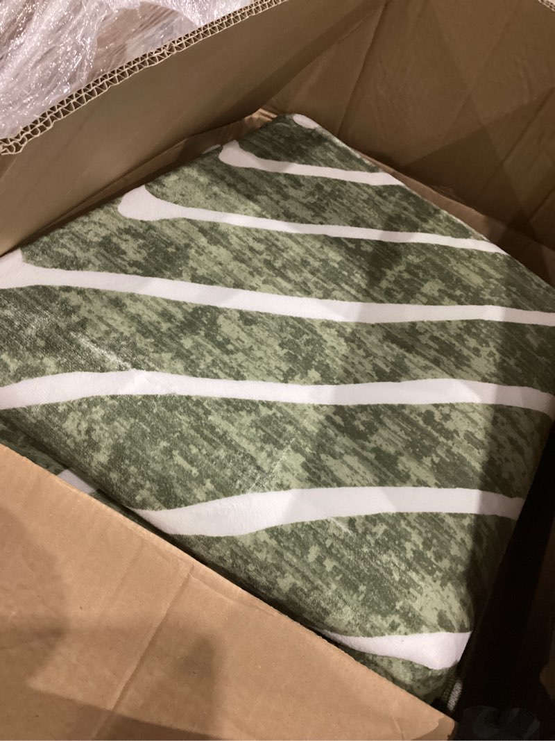 Condition photo showing As Is for washable area rug 9x12 – modern geometric low pile rug with non-slip backing, soft neutral carpet for living room, bedroom, dining room & home office green green 9' x 12' (rectangular)