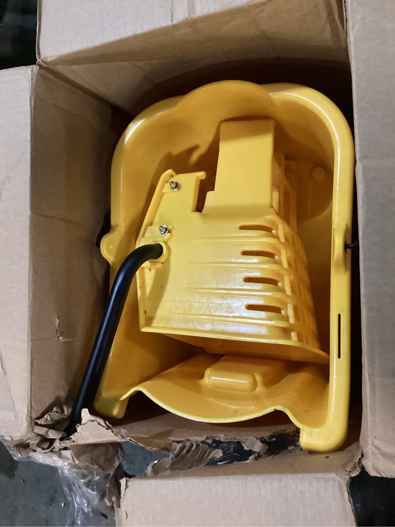 Condition photo showing As Is for Amazon Basics Side Press Wringer Combo Commercial Floor Cleaning Rectangular Mop Bucket on Wheels, 35-Quart, Yellow