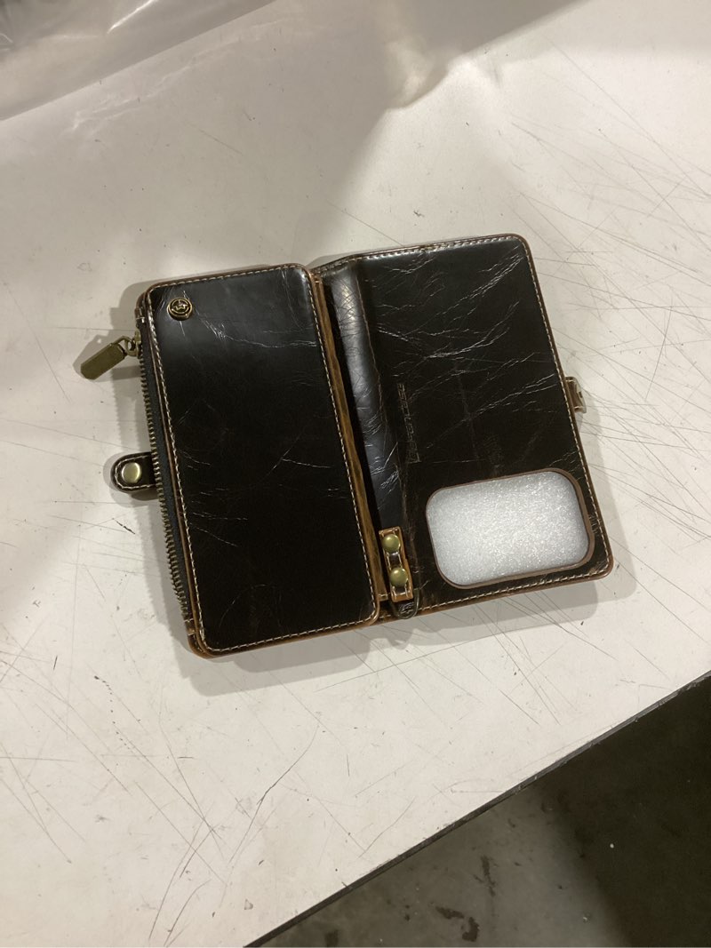 Condition photo showing Good Condition for defencase compatible with iphone 17 pro case wallet with rfid blocking card holder for women men, fashion pu leather magnetic snap flip zipper strap wallet phone case for iphone 17 pro 6.3", coffee