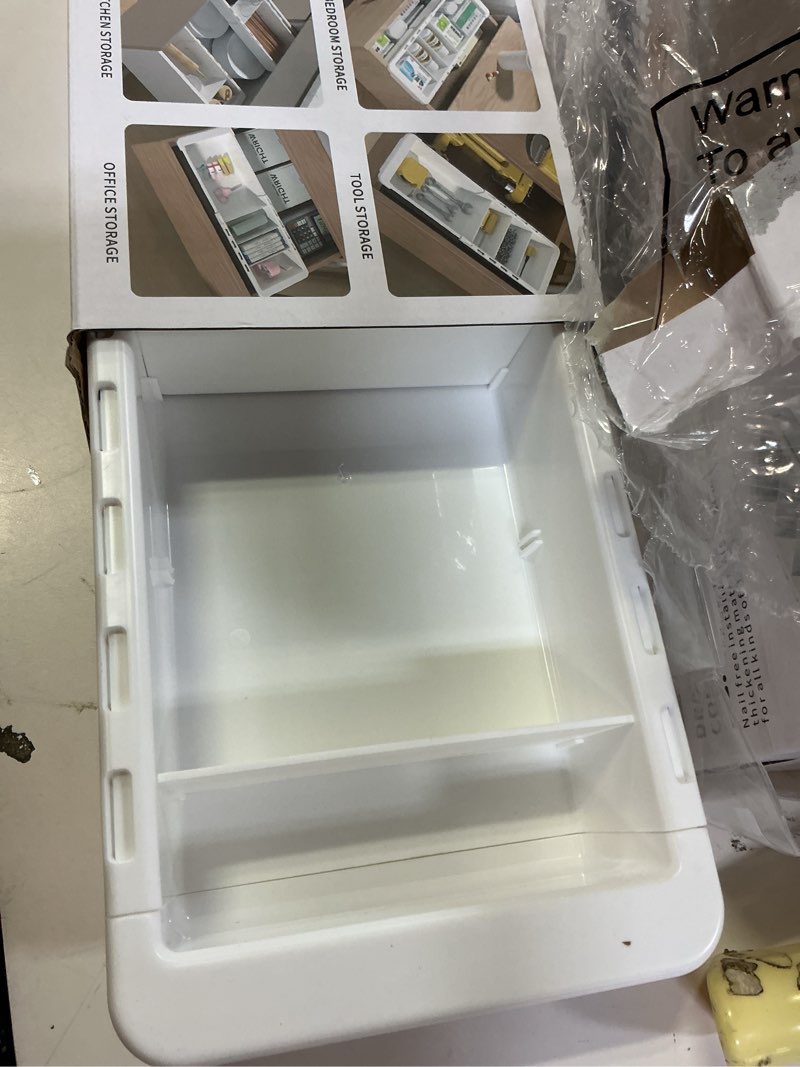 Condition photo showing Good Condition for 4 Pcs Expandable Drawer Organizer Bins Adjustable Deep Drawer Hanging Organizer Tray Expandable 11.4 to 18.1 Inches Plastic Dividers Storage for Office Bathroom Bedroom Kitchen Desk, White
