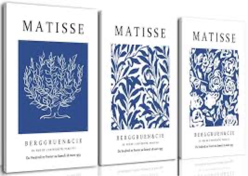 marllifenney blue matisse wall art framed set of 3 abstract navy blue posters minimalist flower mark