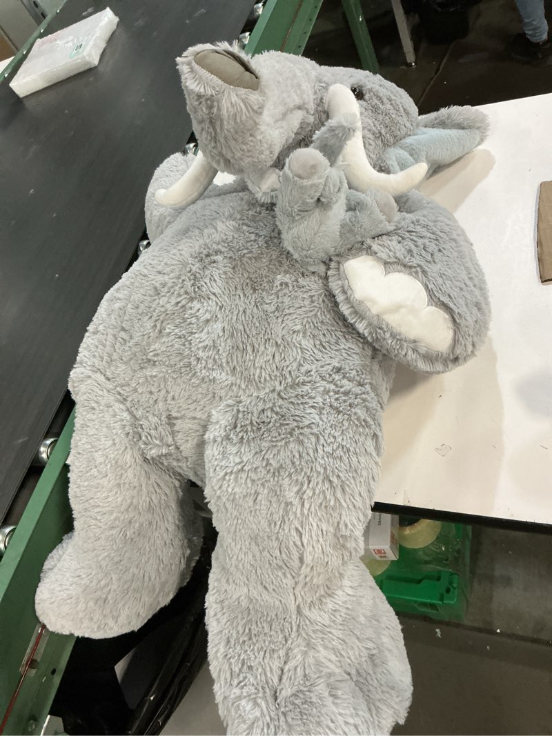 Condition photo showing As Is for MorisMos Giant Elephant Stuffed Animals,39" Big Mama and Baby Stuffed Elephant Plush Toys for Kid Girl Boy Adult,3ft Large Woodland Stuffed Animals Gift for Birthday Baby Shower Decor Christmas Elephant with Baby