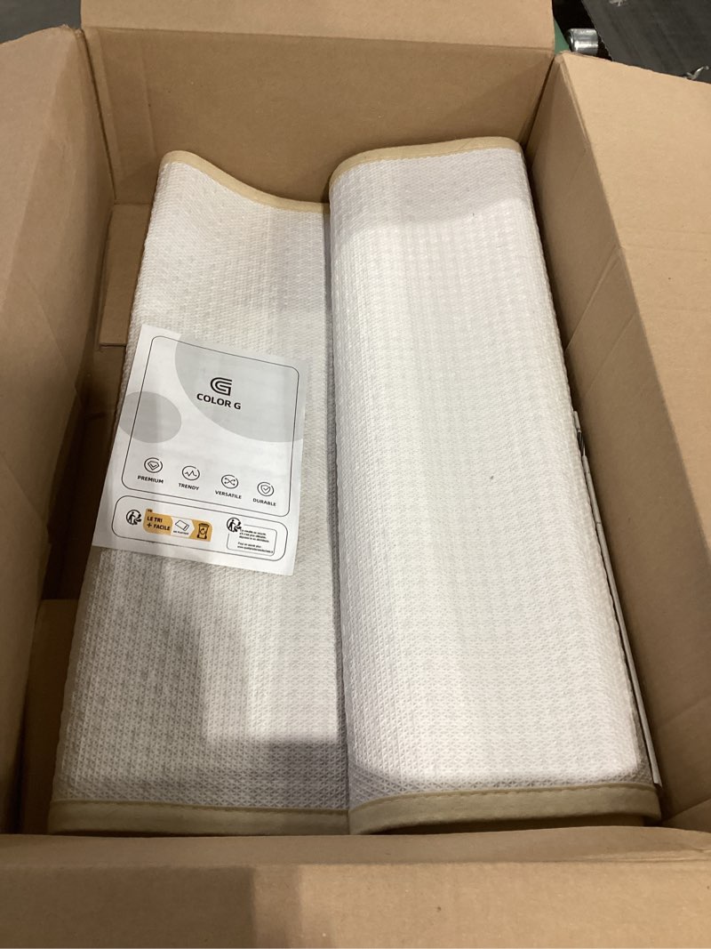 Condition photo showing Good Condition for Color&Geometry Chenille Pile Small Bathroom Rugs Upgraded Denser, 16"x24" Non Slip Absorbent Khaki Bath Mats for Bathroom Thin Fit Under Door, Washable Quick Dry 16"x24" (Rectangular) Khaki