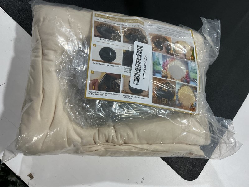 7.2 FT Ivory Round Backdrop Cover with Lights String for Circle Arch Stand Circle Backdrop Covers wi