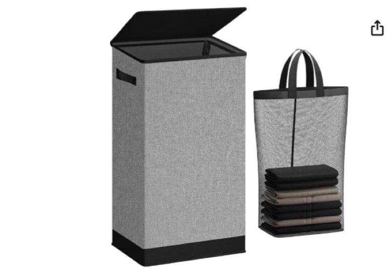 SOLEDI Laundry Hamper with Lid 100L Large & Tall Collapsible Laundry Basket, Clothes Hamper with Bag Removable Easy to Carry, Dirty Hampers for Bedroom, Bathroom, Dorm, College, Grey