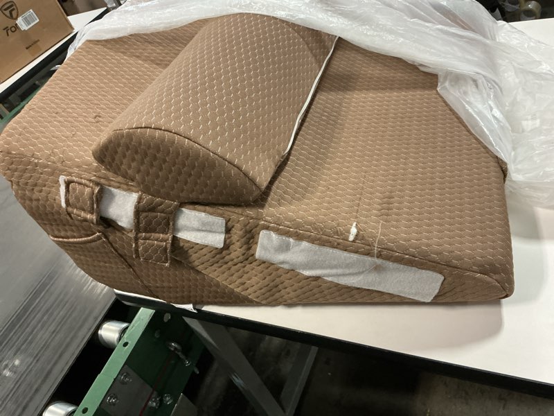 Condition photo showing As Is for Bedluxe 3Pcs Orthopedic Bed Wedge Pillow Set, Foam Wedge Pillow Post Surgery for Back, Leg and Knee Support, Adjustable 9&12 Inch Folding Triangle Pillow for Sleeping, Acid Reflux, Snoring, Brown Brown Adjustable 9&12 Inch + 1 Head Pillow