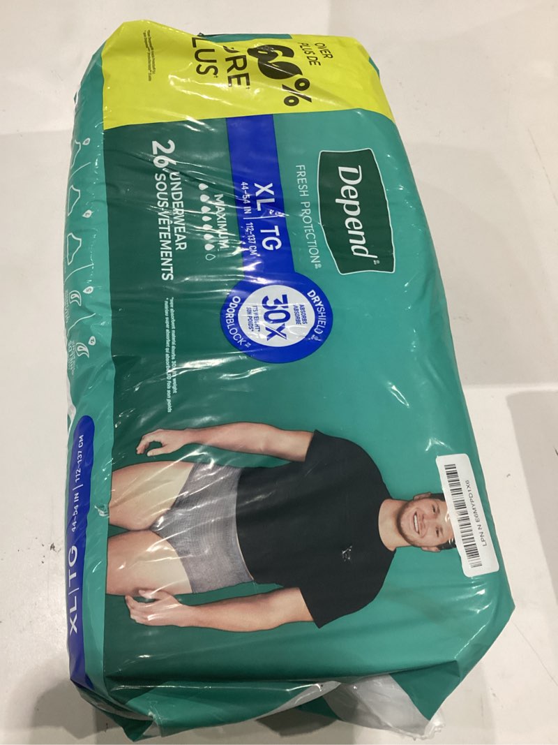 Condition photo showing New/Like New for depend fresh protection adult diapers, incontinence underwear for men, disposable, maximum, extra-large, grey, 26 count, packaging may vary x-large 26