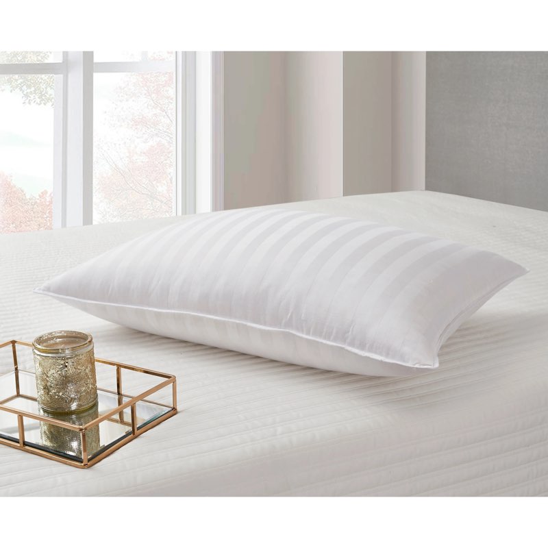 350 TC Damask Stripe Cotton Cover White Down Pillow King White