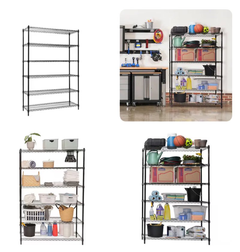 Style Selections 47.7-in W x 18-in D x 72-in H 6 -Tier Heavy Duty Black Metal Wire Utility