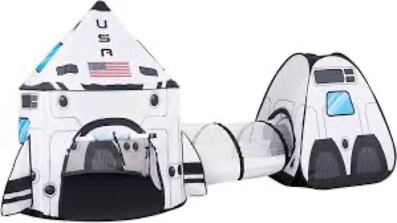 JOYIN White Rocket Ship Pop up Play Tent with Tunnel and Playhouse Kids Indoor Outdoor Spaceship Ten