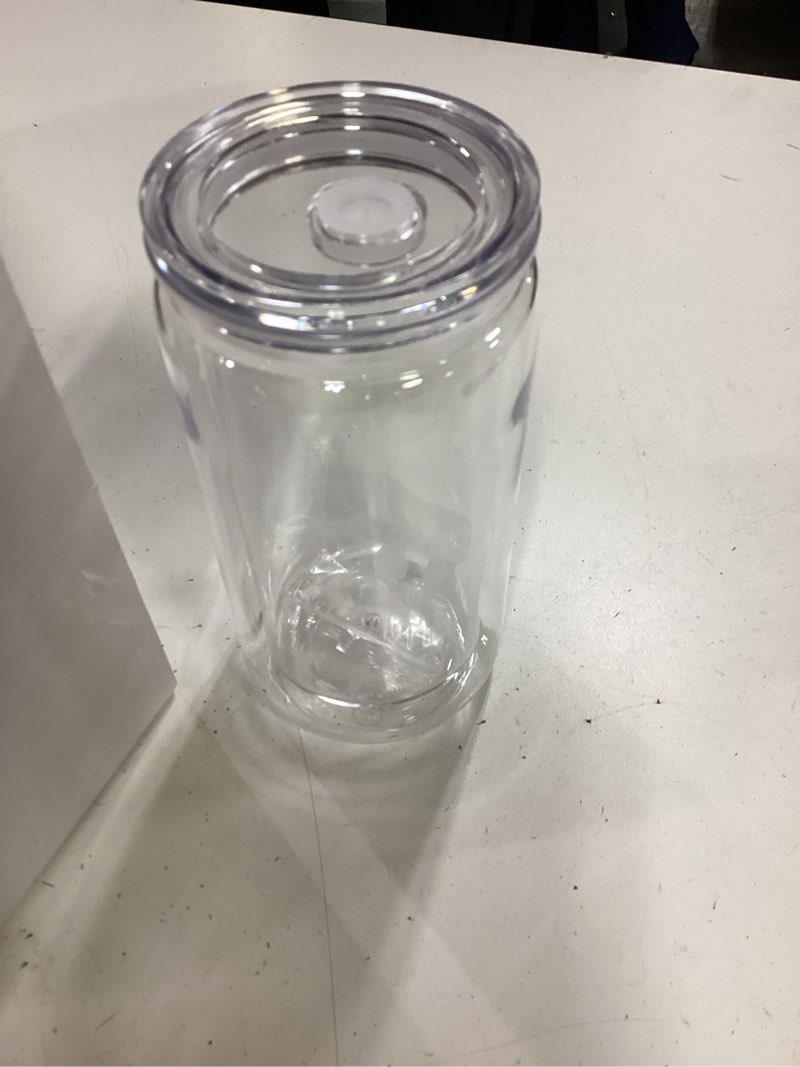 Condition photo showing New/Like New for 8 pack 16 oz acrylic snow globe tumbler cups, double wall plastic, pre-drilled hole with plug, diy snowglobe tumbler supplies bulk, clear mason jar style with lids & straws