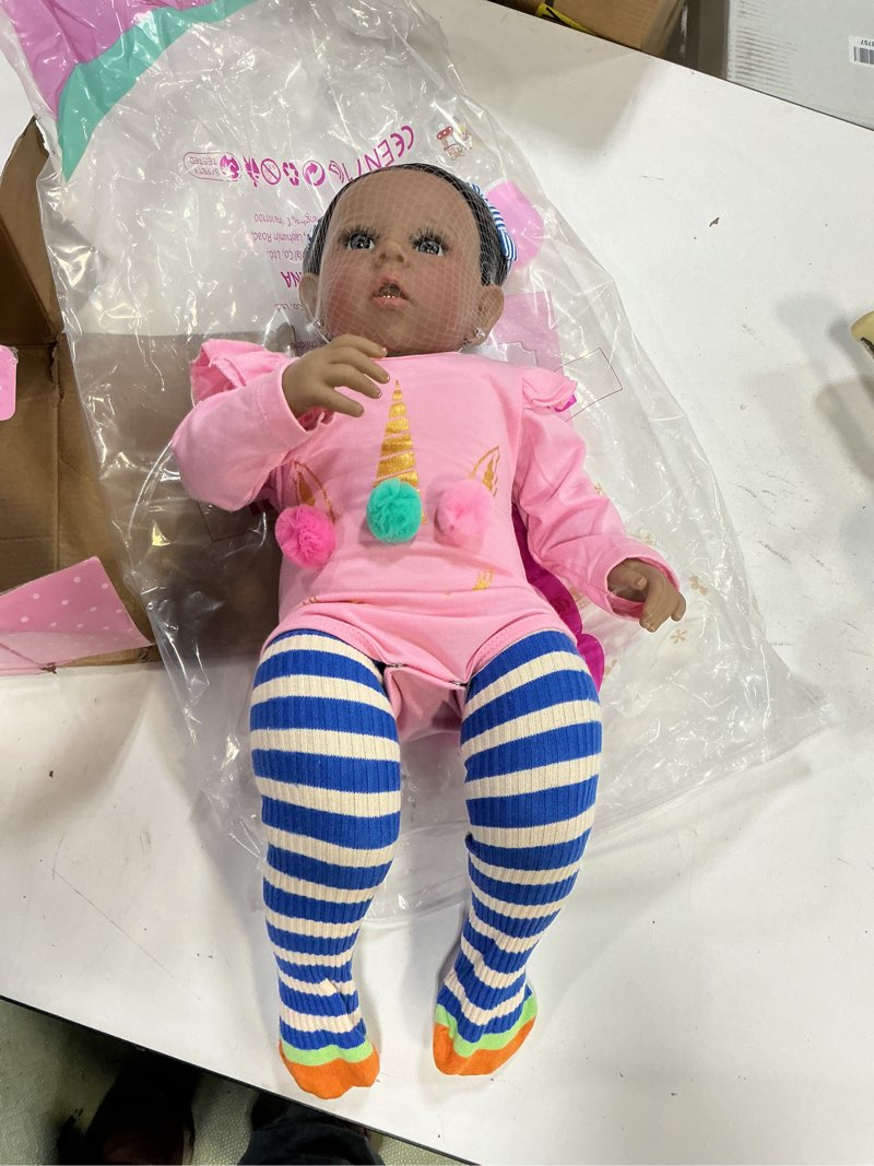 Condition photo showing Good Condition for Rebornova Reborn Baby Dolls Black Girl, African American 20 Inch Realistic Newborn Baby Dolls with Lifelike Soft Body Silicone Limbs Birthday Gift Set for Ages 3+ Aaliyah
