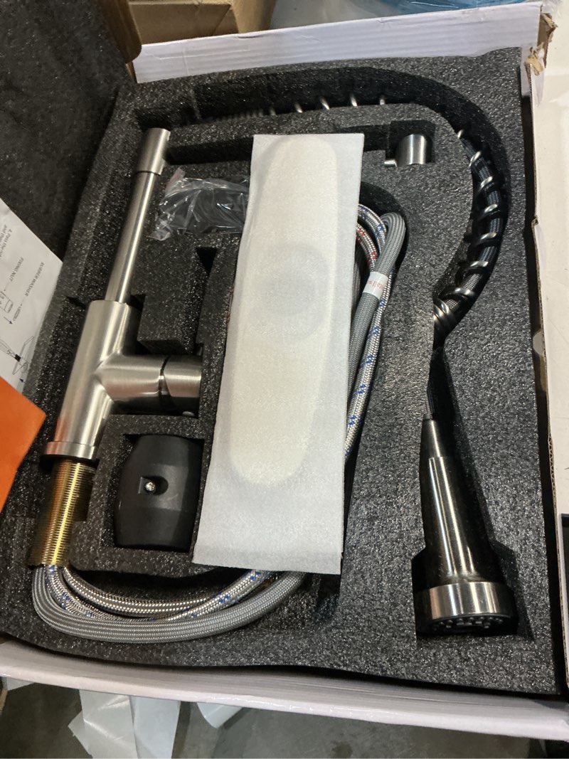Condition photo showing Good Condition for kitchen faucets, brushed nickel kitchen sink faucet with pull down sprayer single handle with deck plate stainless steel, suitable for farmhouse camper laundry rv bar - owofan 9009sn classic brushed nickel