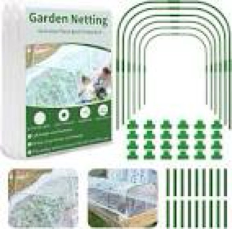garden netting kit for raised beds, ultra fine garden mesh netting 8x20ft & 5 sets garden hoops with