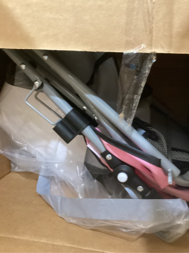 Condition photo showing Good Condition for icradle baby doll stroller, pink and gray foldable pram with adjustable hood, storage basket and shoulder bag, lightweight buggy for dolls up to 22 inches, girls age 3+